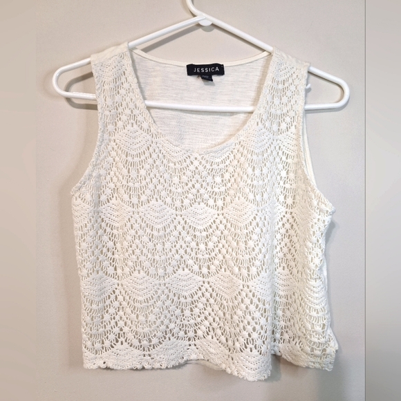 Jessica medium petite cream lined boho crochet crop tank top - Picture 1 of 4